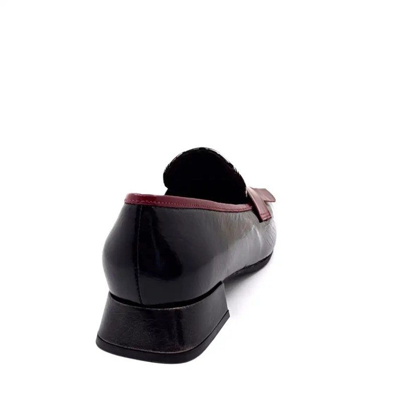 Ivoire E128 Cuir Vernis Tartan Noir Beige et Bordeaux Ivoire Chaussures