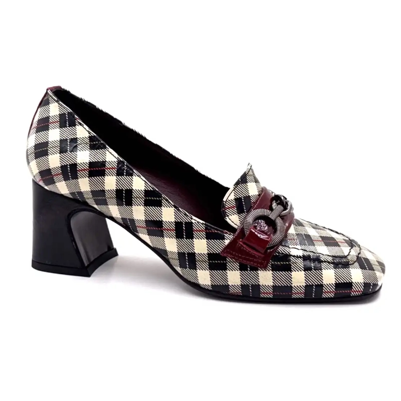 Ivoire E612 Lakleer Tartan Zwart Beige en Bordeaux Ivoire Chaussures