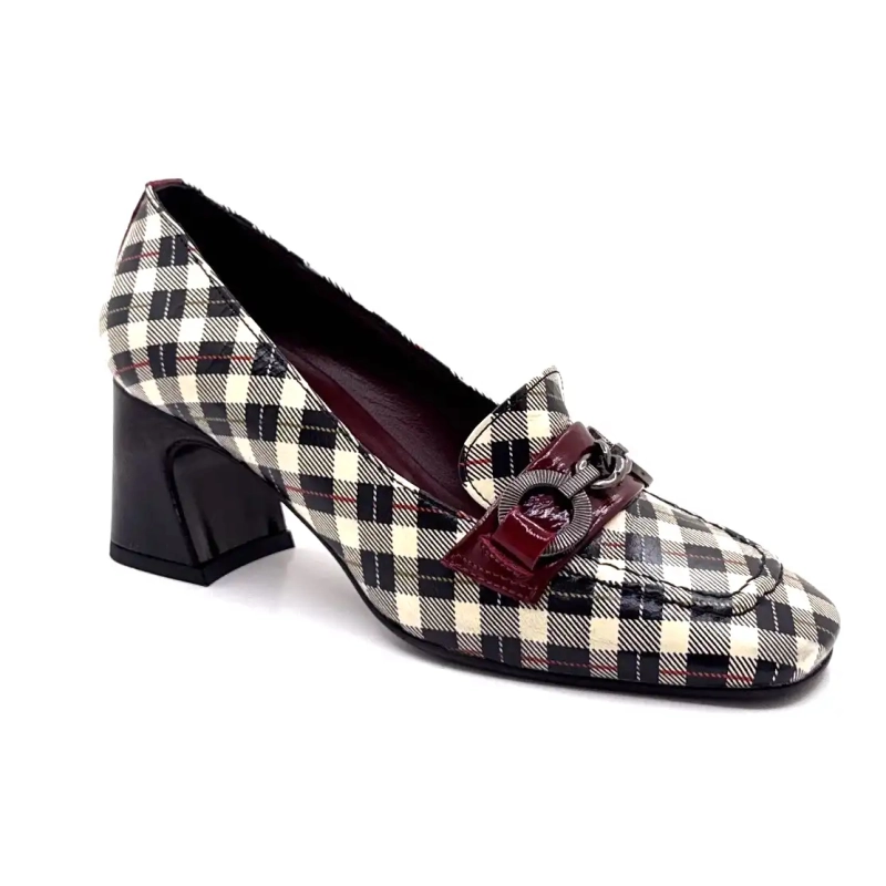 Ivoire E612 Λουστρίνι Tartan Μαύρο Μπεζ και Μπορντό Ivoire Chaussures
