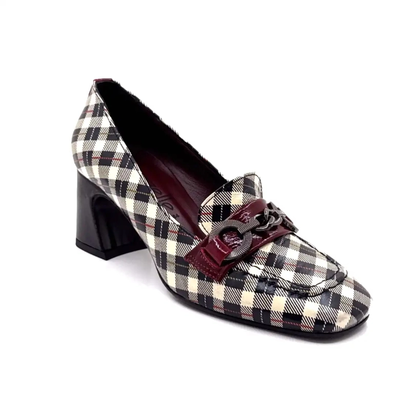 Ivoire E612 Piele lăcuită Tartan Negru Bej și Bordeaux Ivoire Chaussures