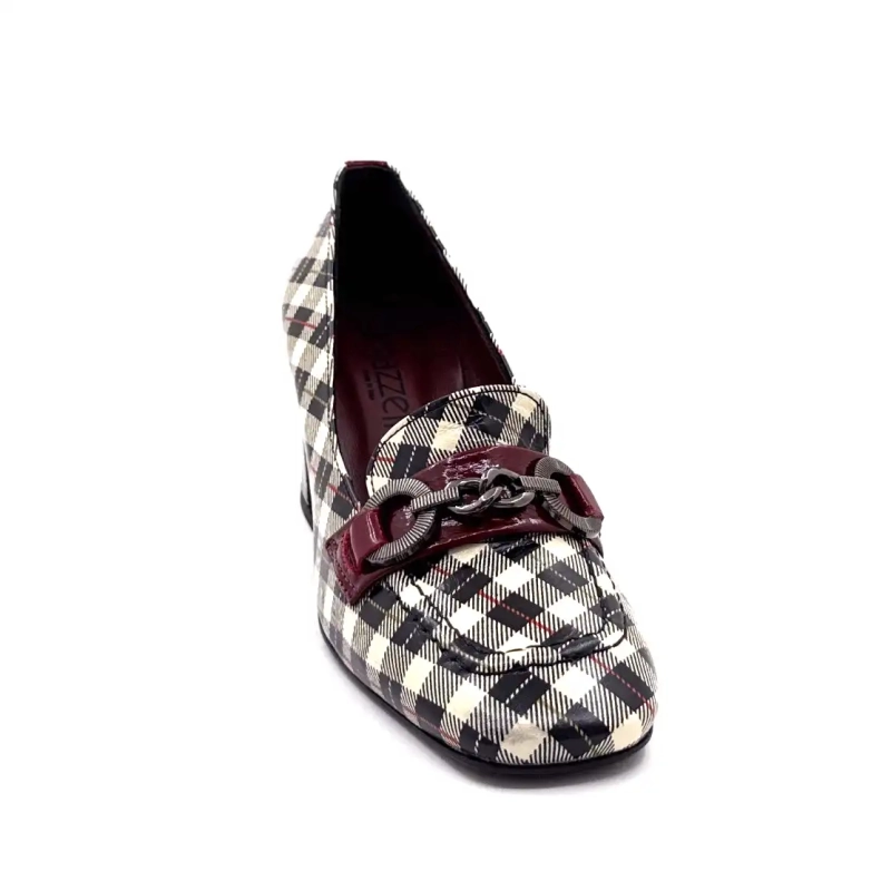 Ivoire E612 Charol Tartán Negro Beige y Burdeos Ivoire Chaussures