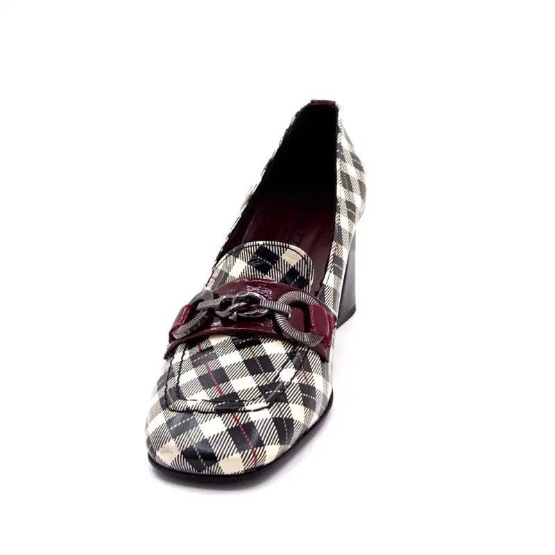 Ivoire E612 Patent Leather Tartan Black Beige and Bordeaux Ivoire Chaussures