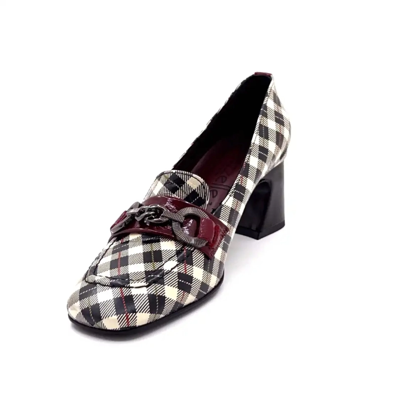 Ivoire E612 Lakkbőr Tartan Fekete Bézs és Bordó Ivoire Chaussures