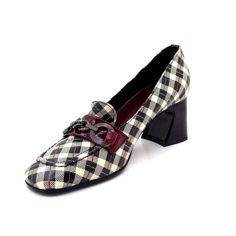Ivoire E612 Lakleer Tartan Zwart Beige en Bordeaux Ivoire Chaussures