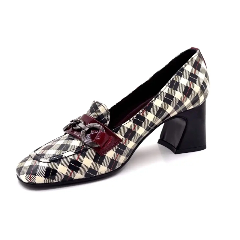 Ivoire E612 Lakleer Tartan Zwart Beige en Bordeaux Ivoire Chaussures