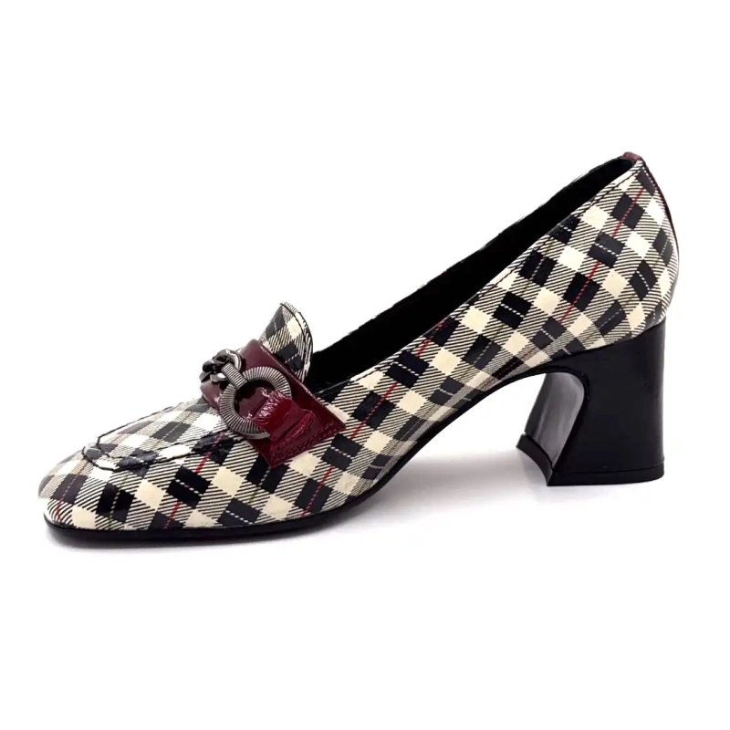 Ivoire E612 Charol Tartán Negro Beige y Burdeos Ivoire Chaussures