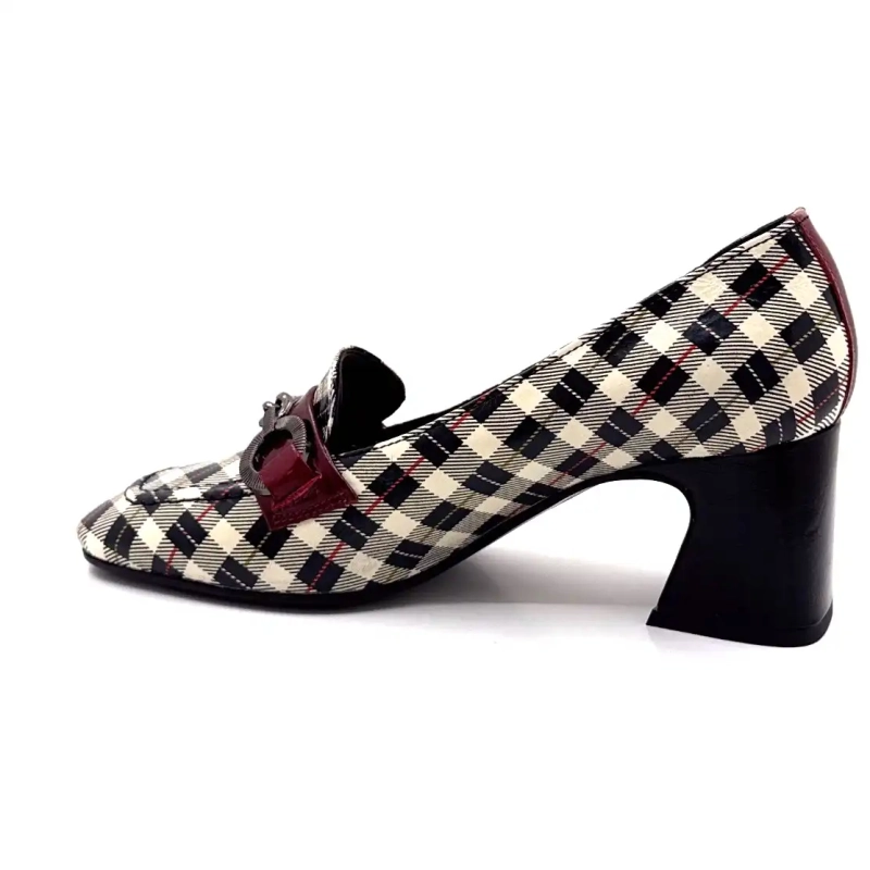 Ivoire E612 Lackleder Tartan Schwarz Beige und Bordeaux Ivoire Chaussures