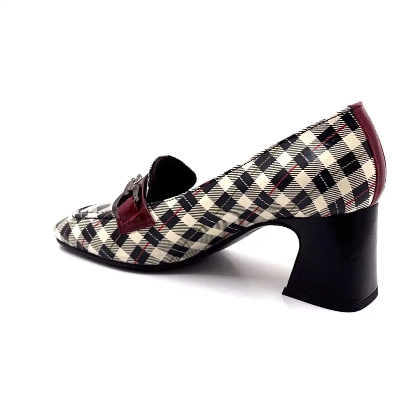 Ivoire E612 Lackläder Tartan Svart Beige och Bordeaux Ivoire Chaussures