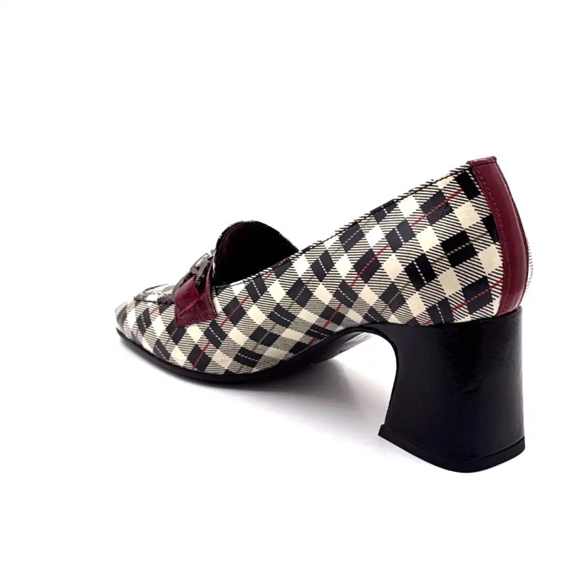 Ivoire E612 Charol Tartán Negro Beige y Burdeos Ivoire Chaussures