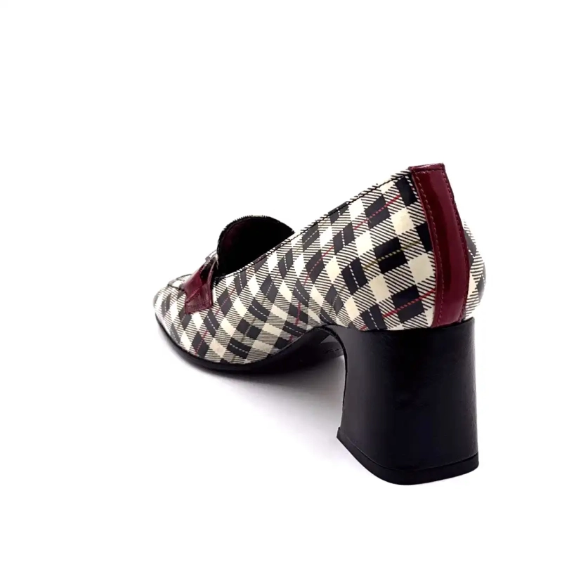 Ivoire E612 lakkskinn Tartan svart beige og bordeaux Ivoire Chaussures