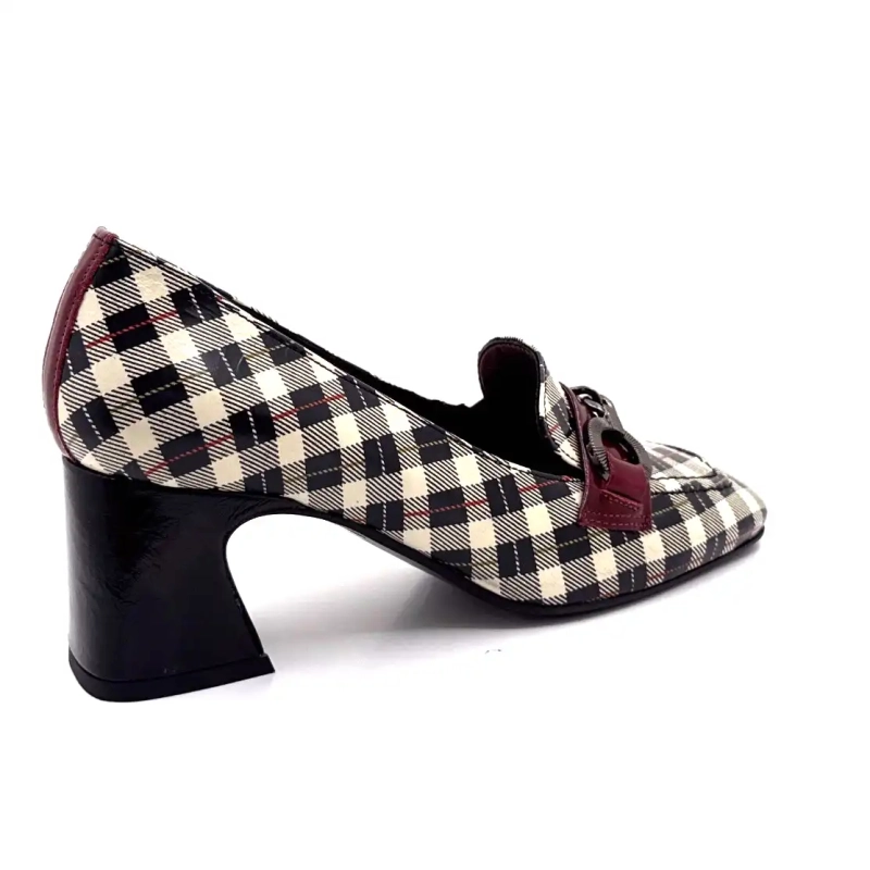 Couro envernizado Ivoire E612 Tartan preto, bege e bordô Ivoire Chaussures