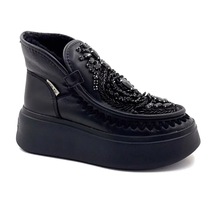 Nan Ku Dfh09 Joia de couro preto Ivoire Chaussures