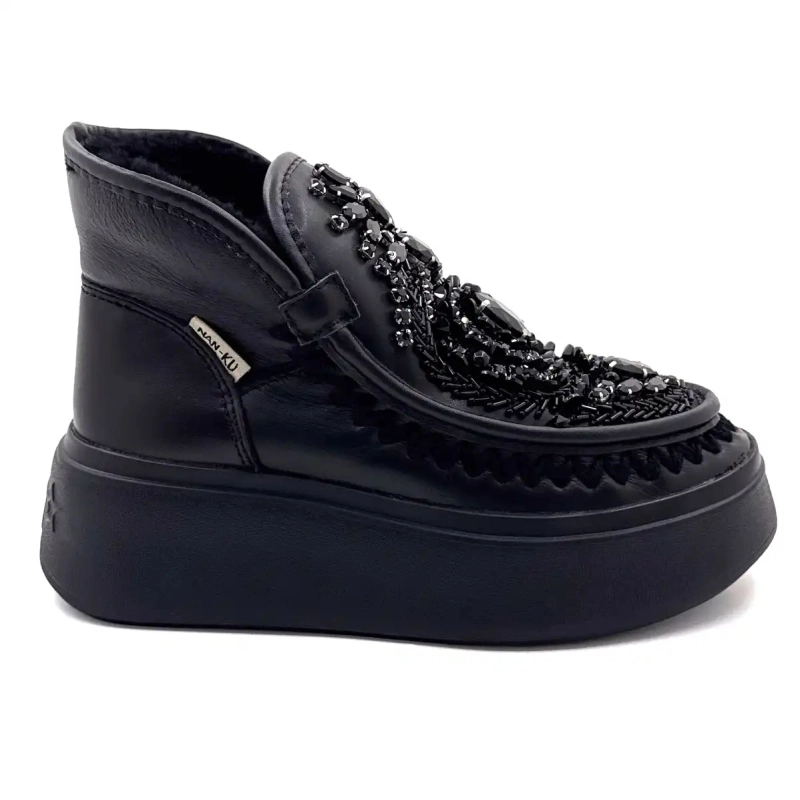 Nan Ku Dfh09 Μαύρα Δερμάτινα Κοσμήματα Ivoire Chaussures