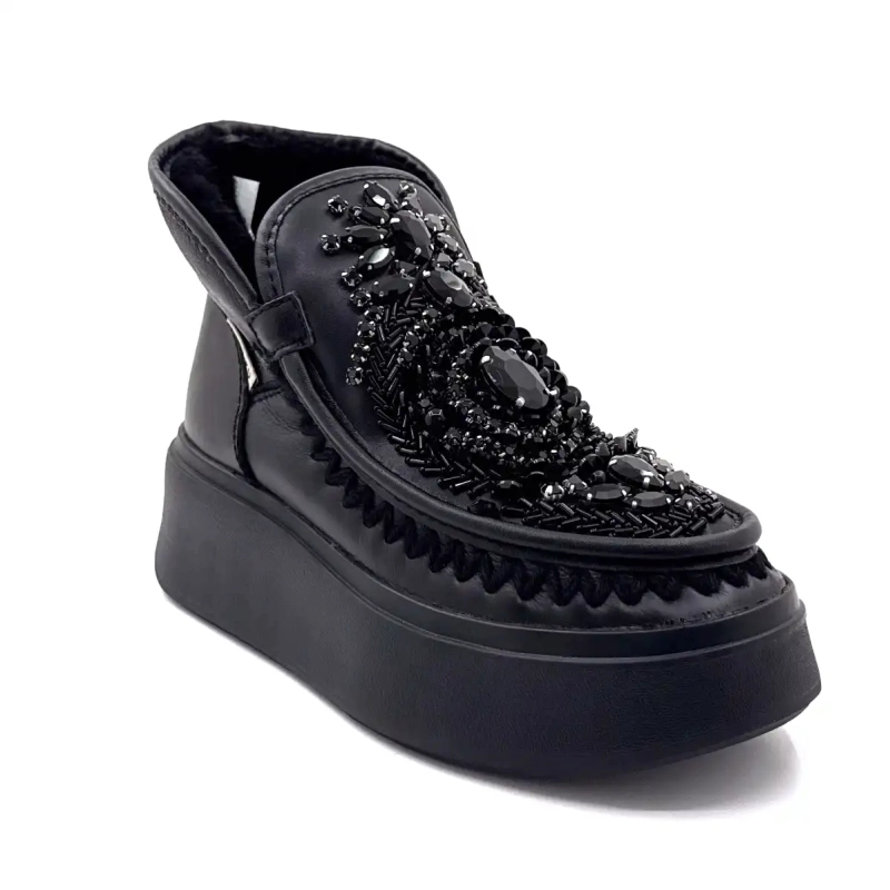 Nan Ku Dfh09 Sorte Lædersmykker Ivoire Chaussures