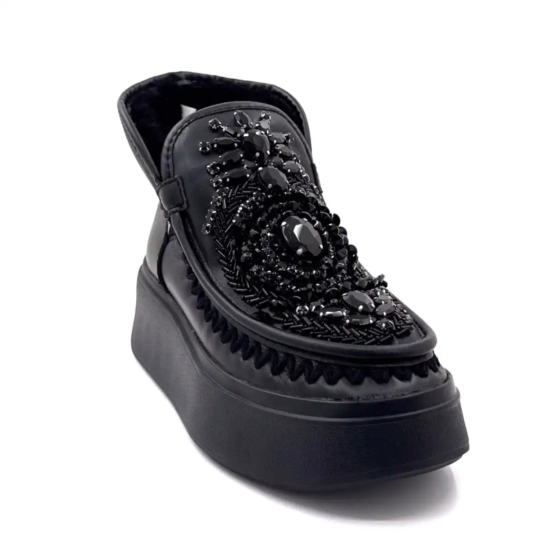 Nan Ku Dfh09 Cuir Noir Bijoux Ivoire Chaussures