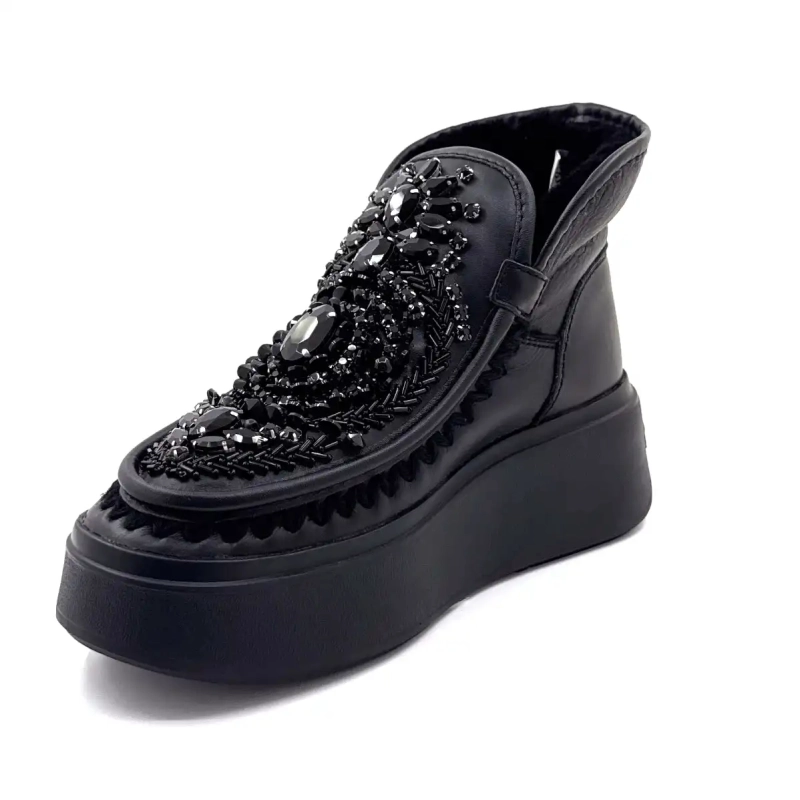 Nan Ku Dfh09 Schwarzer Lederschmuck Ivoire Chaussures