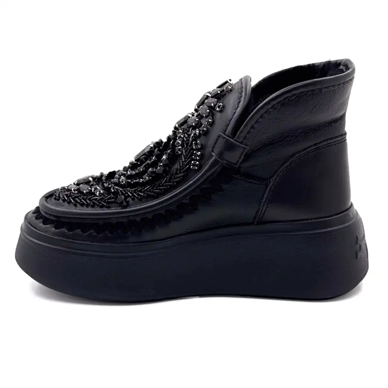 Nan Ku Dfh09 Schwarzer Lederschmuck Ivoire Chaussures