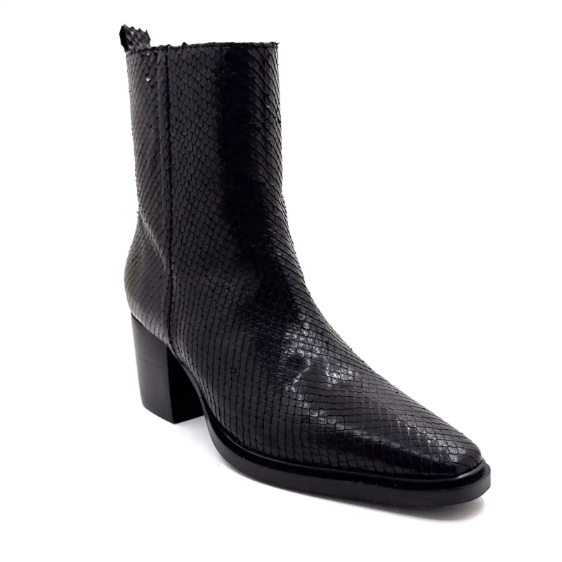 Ivoire L45020 Schwarzes Leder Reptilienmuster Ivoire Chaussures