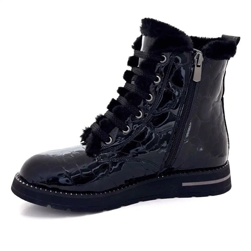 Ivoire 0436-24-02460 Cuir Coco Vernis Noir Ivoire Chaussures