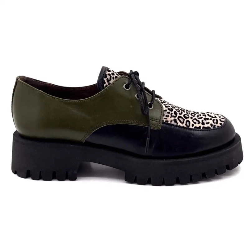 Minka Java Cuir Noir & Kaki Suède Léo Ivoire Chaussures