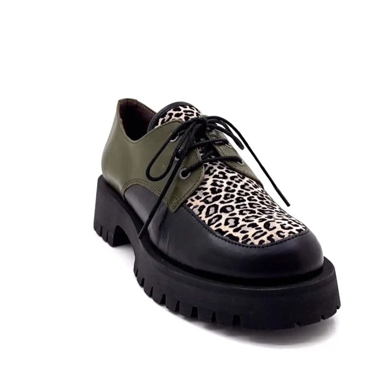 Minka Java Cuir Noir & Kaki Suède Léo Ivoire Chaussures