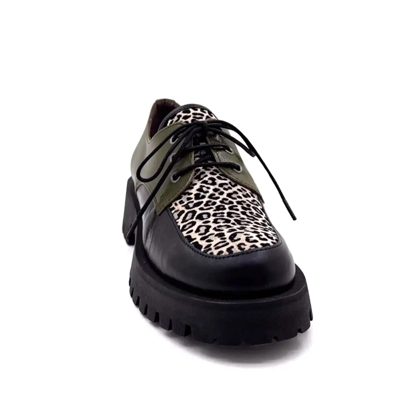 Minka Java Cuir Noir & Kaki Suède Léo Ivoire Chaussures