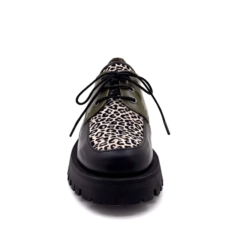 Minka Java Cuir Noir & Kaki Suède Léo Ivoire Chaussures