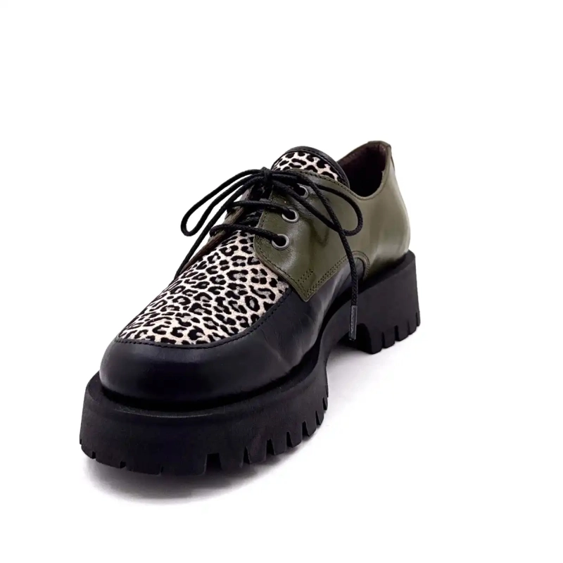 Minka Java Cuir Noir & Kaki Suède Léo Ivoire Chaussures