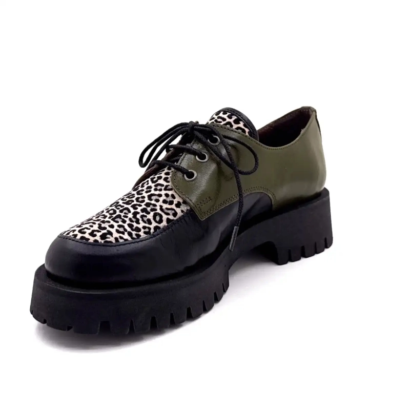 Minka Java Cuir Noir & Kaki Suède Léo Ivoire Chaussures