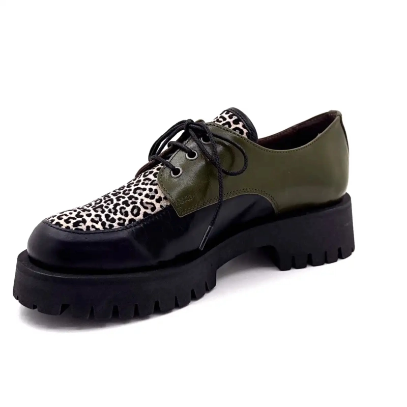 Minka Java Cuir Noir & Kaki Suède Léo Ivoire Chaussures