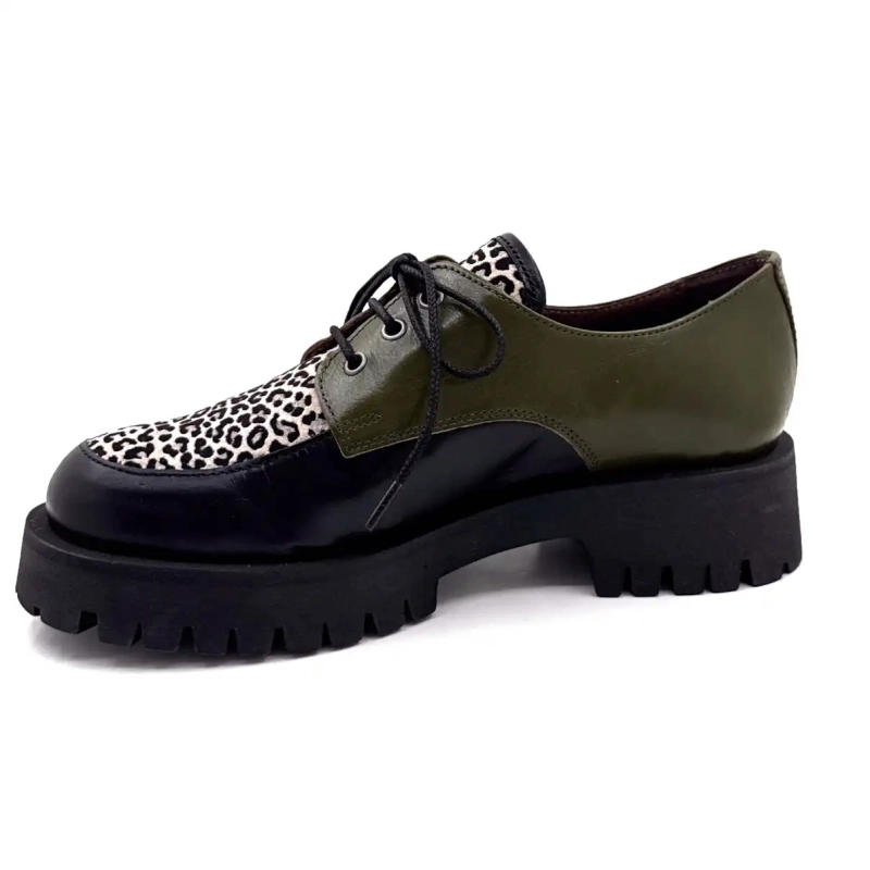 Minka Java Cuir Noir & Kaki Suède Léo Ivoire Chaussures