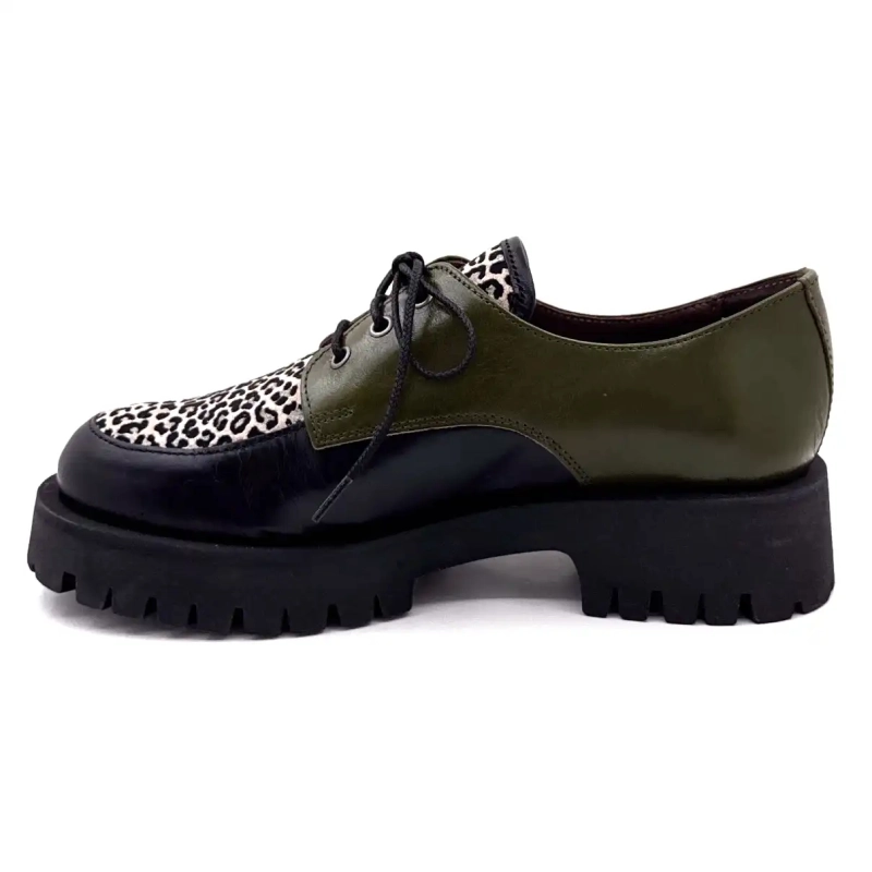 Minka Java Cuir Noir & Kaki Suède Léo Ivoire Chaussures