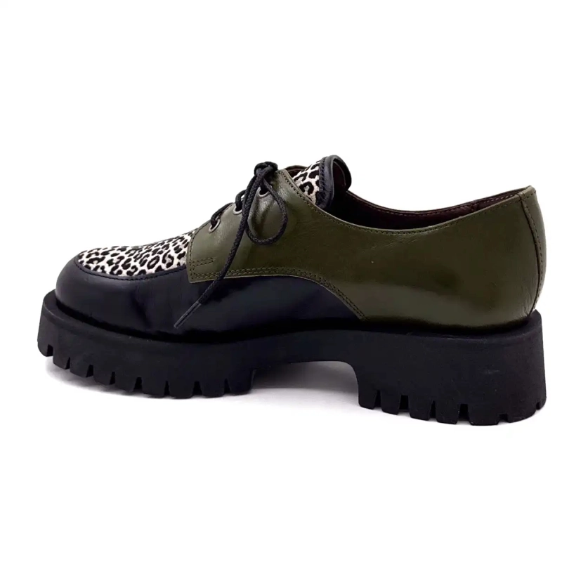 Minka Java Cuir Noir & Kaki Suède Léo Ivoire Chaussures