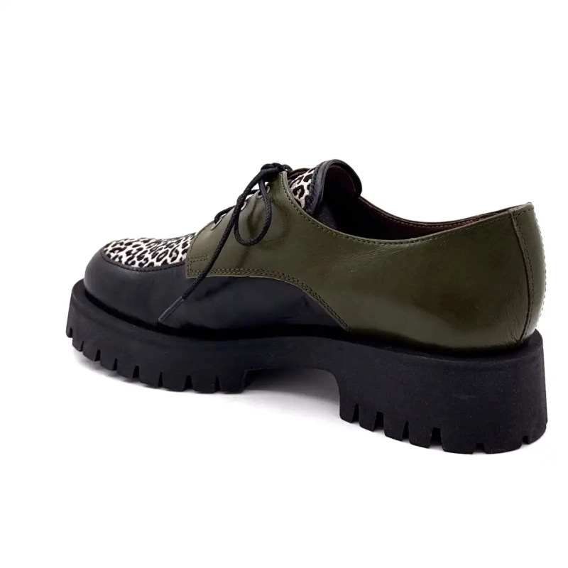 Minka Java Cuir Noir & Kaki Suède Léo Ivoire Chaussures