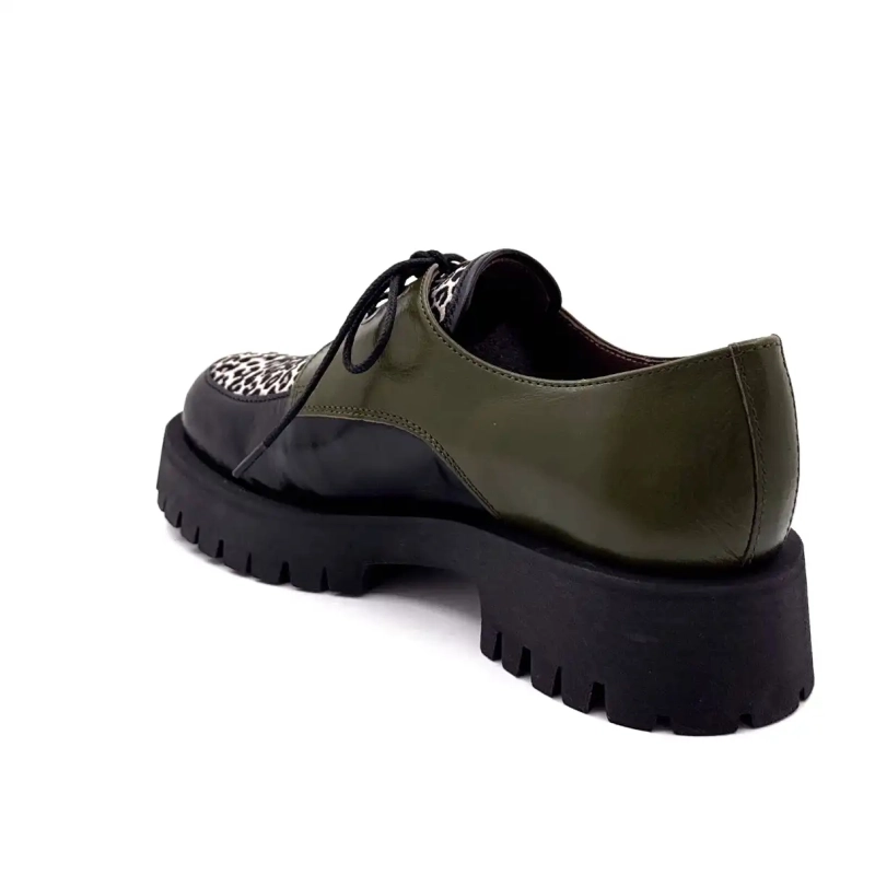 Minka Java Cuir Noir & Kaki Suède Léo Ivoire Chaussures