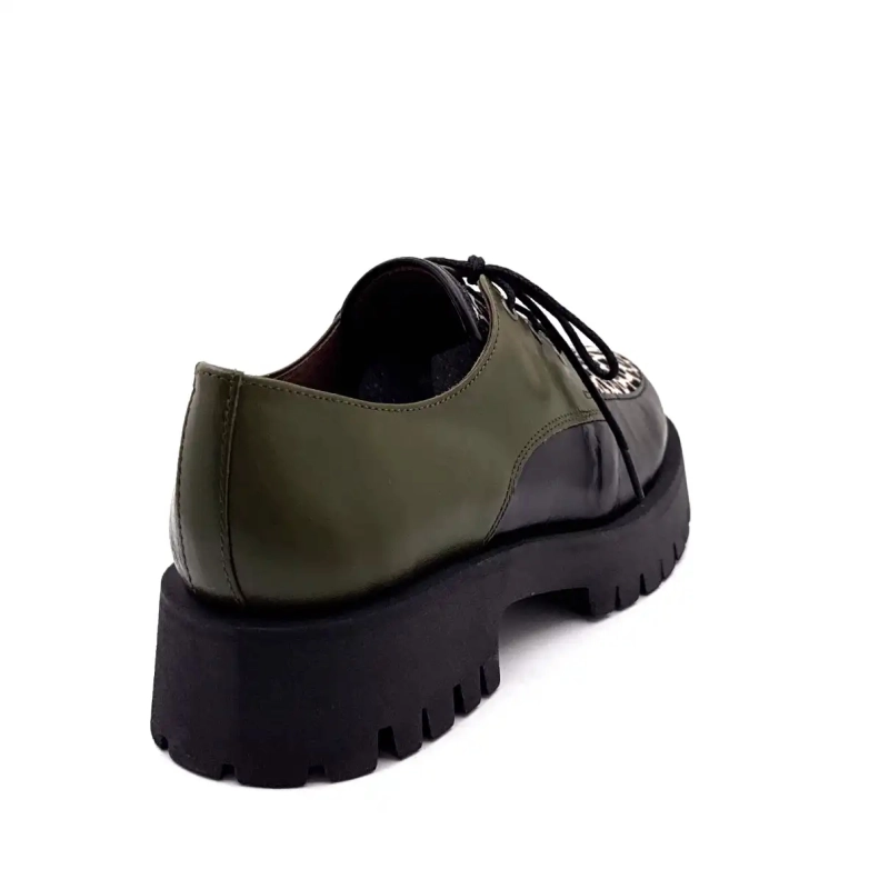 Minka Java Cuir Noir & Kaki Suède Léo Ivoire Chaussures