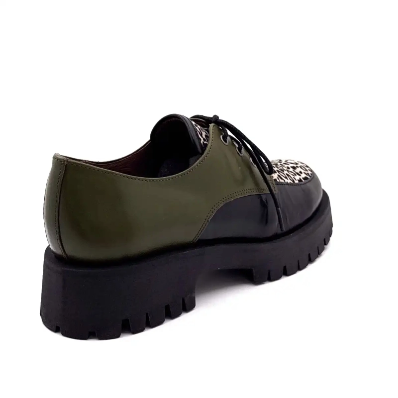 Minka Java Cuir Noir & Kaki Suède Léo Ivoire Chaussures