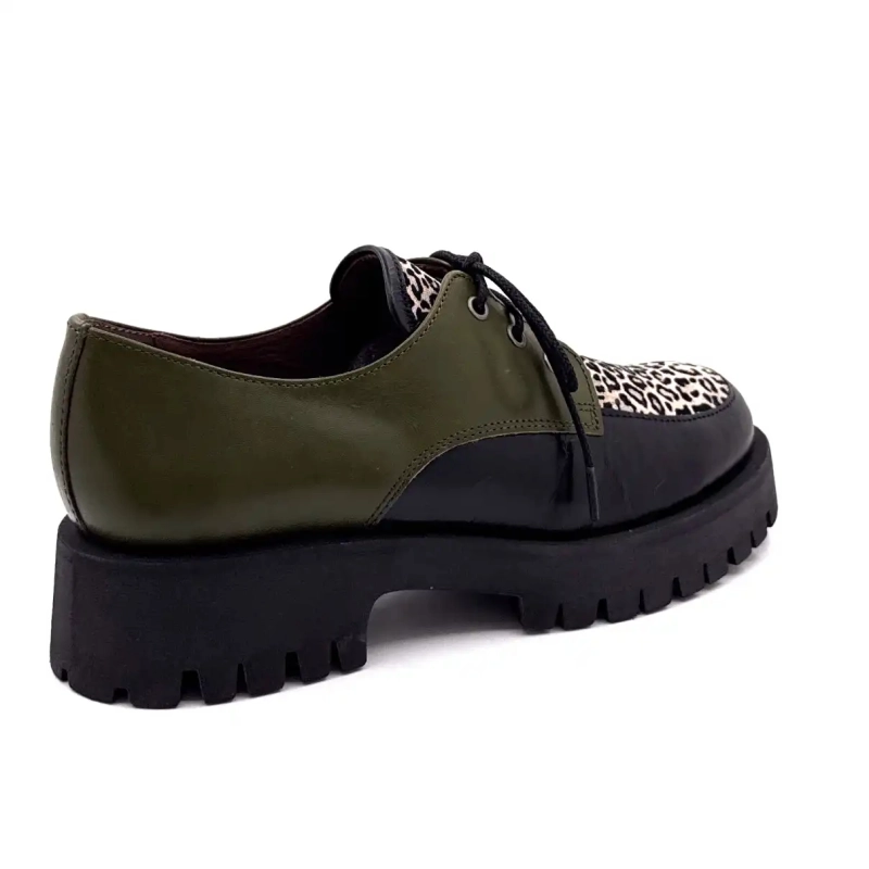 Minka Java Cuir Noir & Kaki Suède Léo Ivoire Chaussures