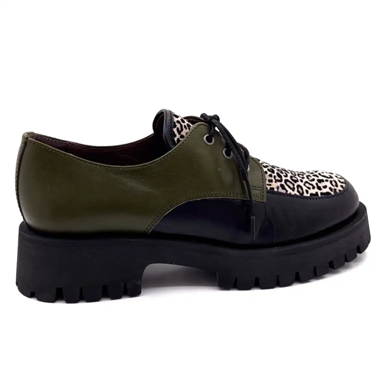 Minka Java Cuir Noir & Kaki Suède Léo Ivoire Chaussures