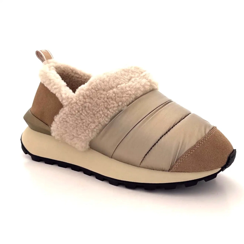 Voile Blanche 4D67 Alune de pădure Suede Nylon Bej Efect piele de oaie Ivoire Chaussures