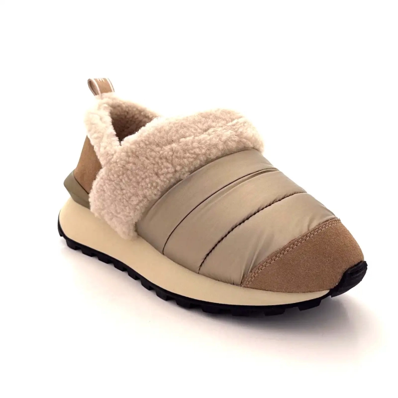 Voile Blanche 4D67 Camurça Avelã Nylon Bege Efeito Pele de Carneiro Ivoire Chaussures