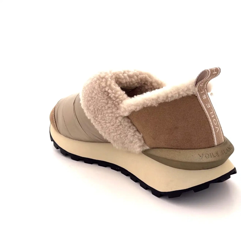 Voile Blanche 4D67 Pelle scamosciata nocciola Nylon beige effetto pelle di pecora Ivoire Chaussures