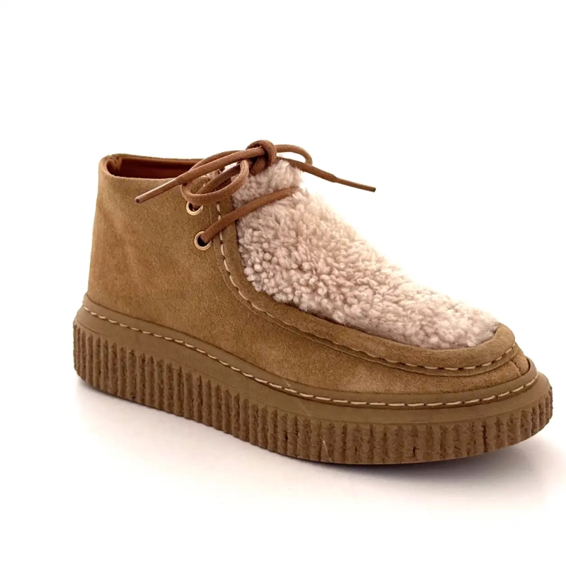 BLG 86 08343 Hazelnut Suede Sheepskin Effect Ivoire Chaussures