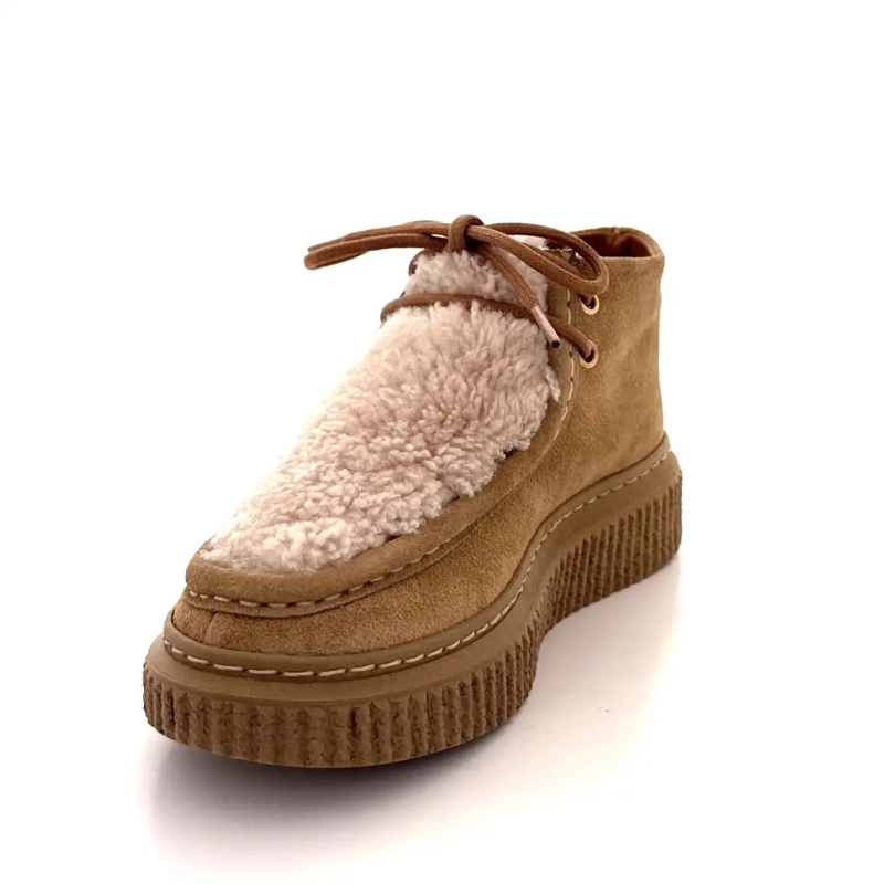 BLG 86 08343 Pelle scamosciata effetto montone nocciola Ivoire Chaussures