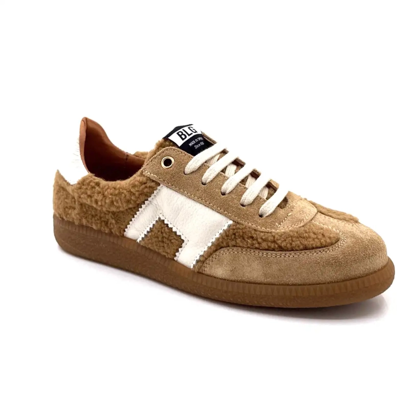 BLG 86 08325 Couro Creme Avelã Camurça Marrom Efeito Pele de Carneiro Ivoire Chaussures