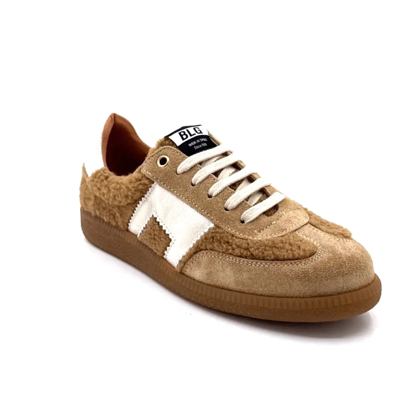 BLG 86 08325 Pelle Crema Nocciola Scamosciato Marrone Effetto Pelle di Pecora Ivoire Chaussures