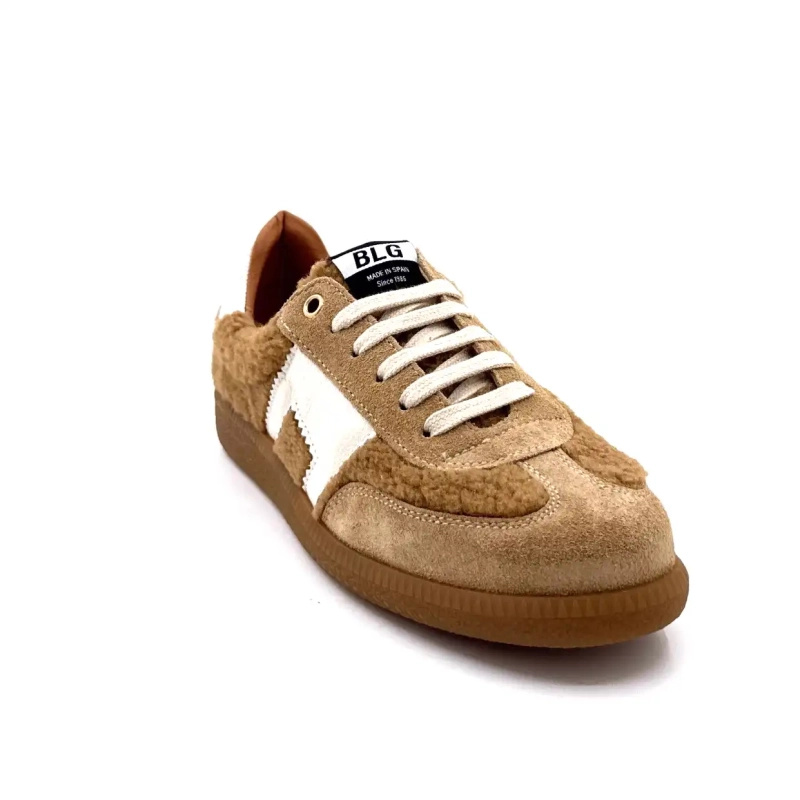 BLG 86 08325 Creme Leder Haselnuss Wildleder Braun Schaffell Effekt Ivoire Chaussures