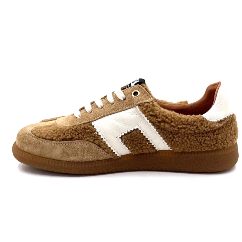 BLG 86 08325 Couro Creme Avelã Camurça Marrom Efeito Pele de Carneiro Ivoire Chaussures