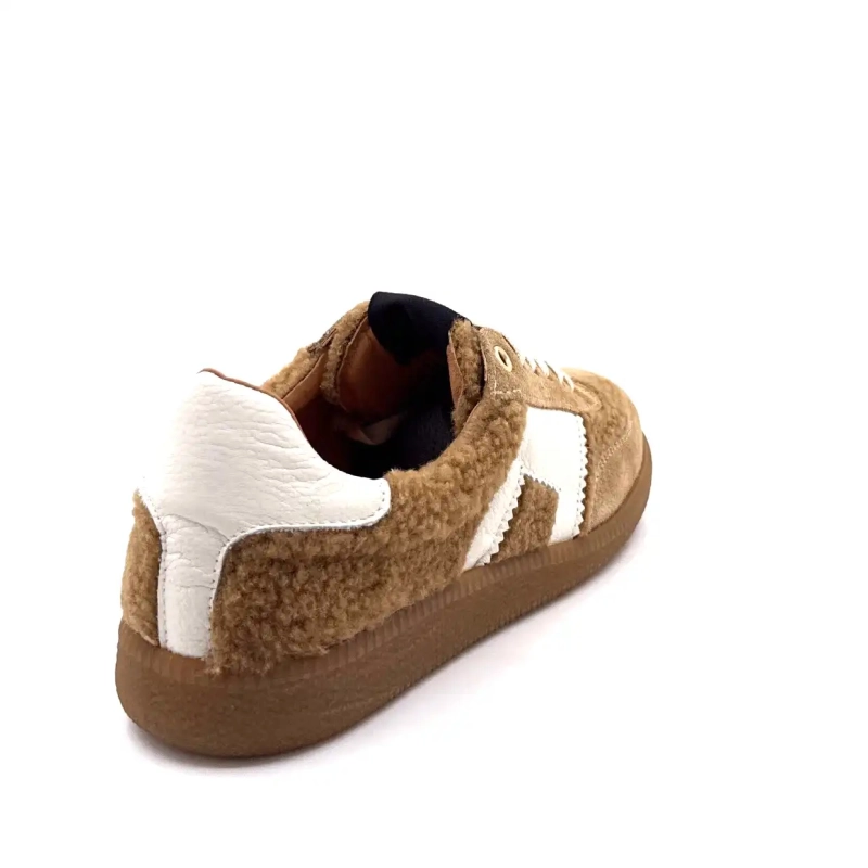 BLG 86 08325 Creme Leder Haselnuss Wildleder Braun Schaffell Effekt Ivoire Chaussures