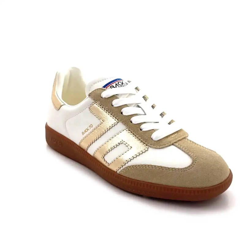 Back70 Cloud 2505-17 Cuir & Daim Blanc & Doré Ivoire Chaussures